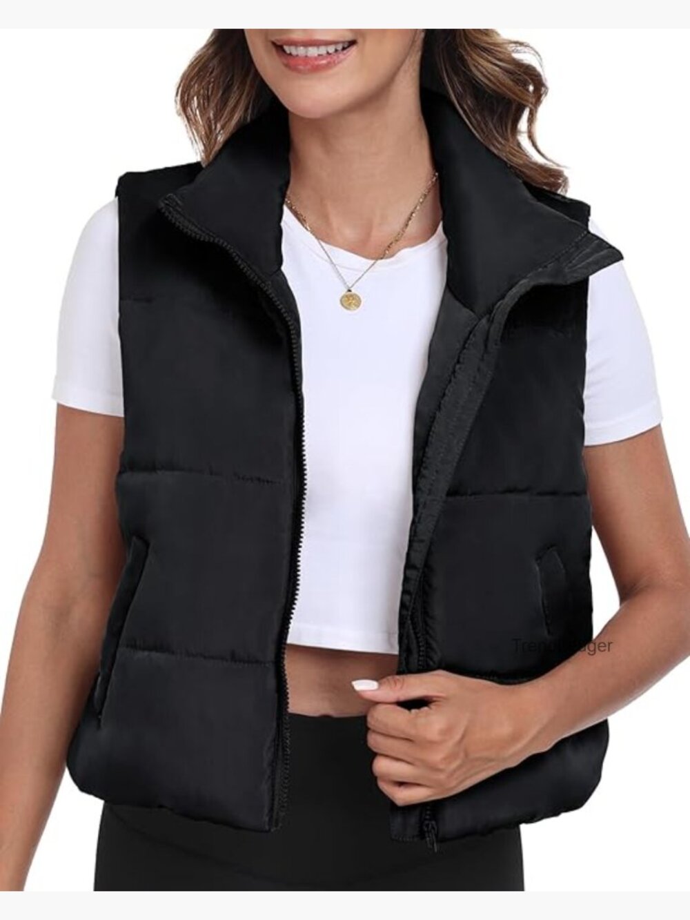 Sleeveless Cropped Puffer Vest for Women with Pockets